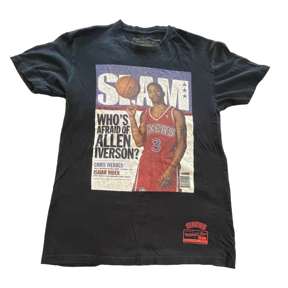 Mitchell Ness Allen Iverson Small Black T Shirt Slam Magazine 76ers Whos Afraid